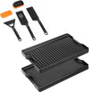 16.5" x 10.5" Reversible Cast Iron Flat Top Griddle with 5-Piece Scratch-Free Nonstick Safe Nylon Tools, Griddle Kit for Stove Top, Gas Grill, BBQ
