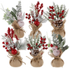 6Pcs Mini Christmas Tree Table Decorations, 9" Small Artificial Trees with Red Berries Pine Cone for Tabletop Fireplace Mantel Centerpiece Decorations